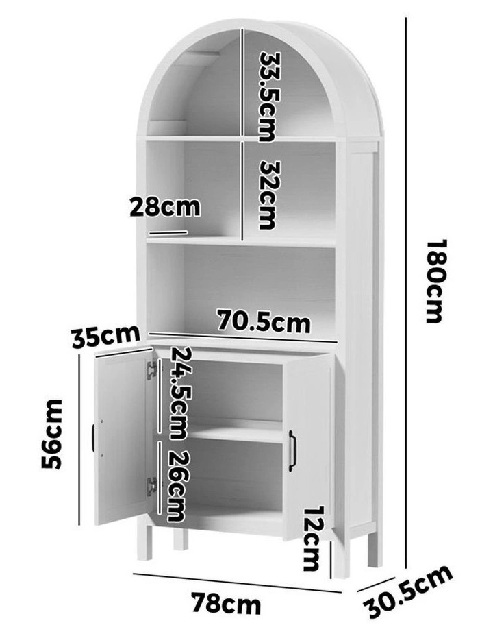 Oikiture Arched Bookshelf Display Shelf Bookcase Bookshelves Storage White image 3