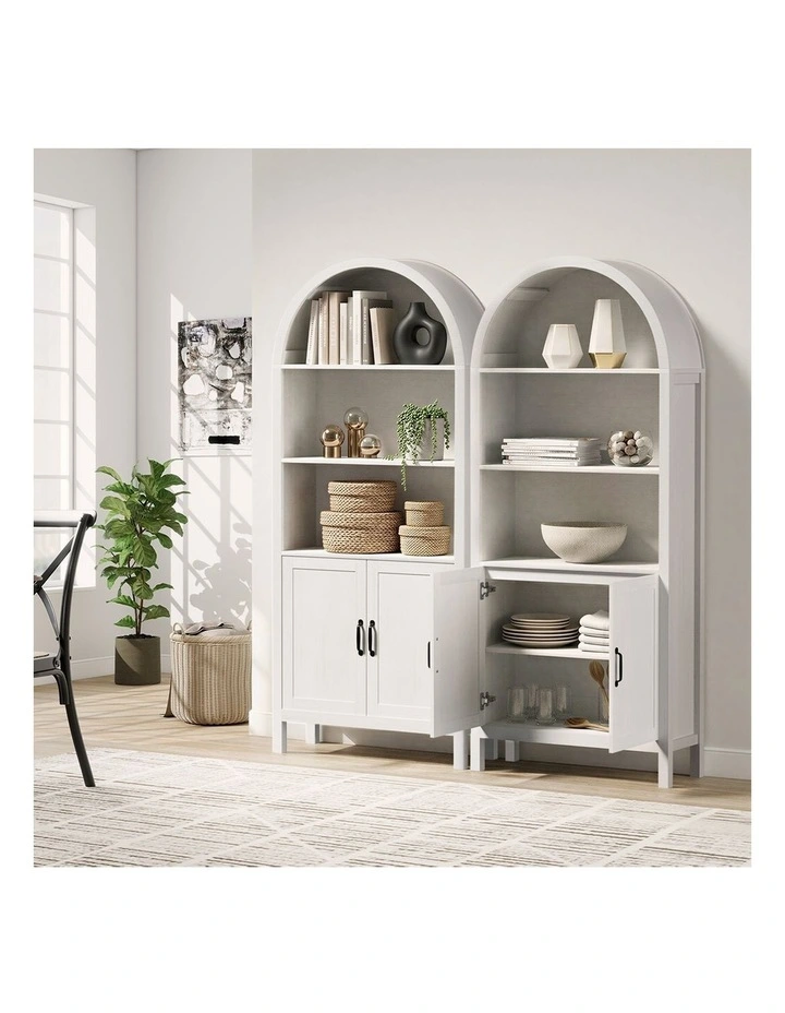 Oikiture Arched Bookshelf Display Shelf Bookcase Bookshelves Storage White image 5