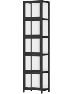 Oikiture Display Cabinet 5-Tier Slim Storage Shelves Clear Bookcase Rack Black