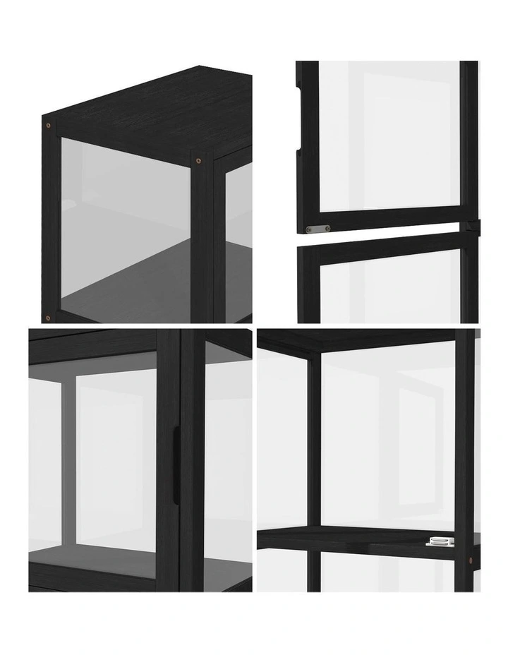 Oikiture Display Cabinet 5-Tier Slim Storage Shelves Clear Bookcase Rack Black image 6