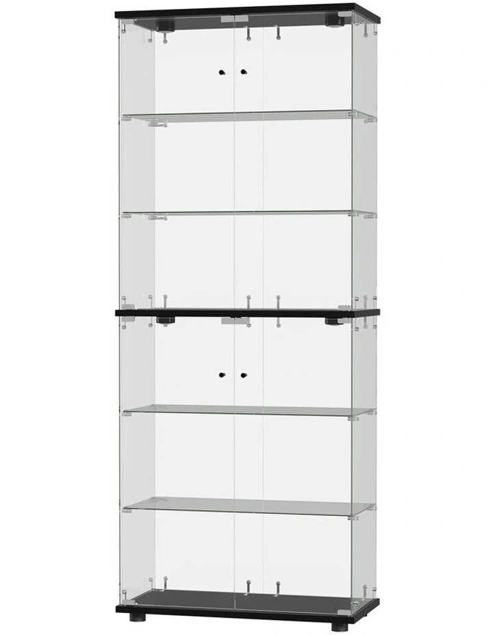 Oikiture Glass Display Cabinet 6-Tier LED Light Bookcase With 2 Doors Black image 1