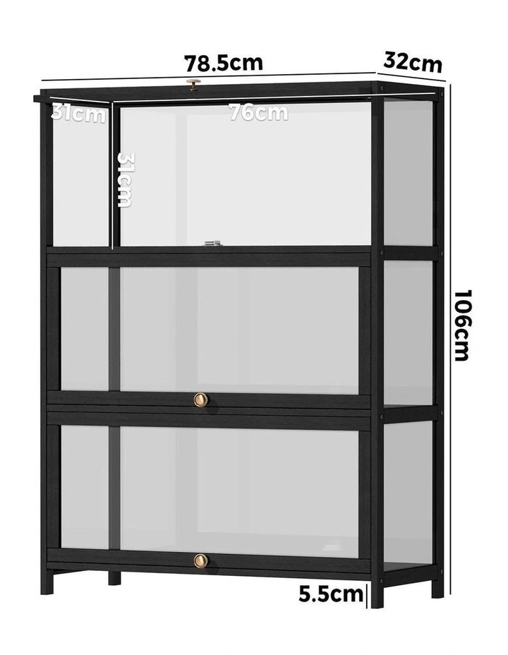 Oikiture Display Cabinet Storage 3-Tier Shelves Clear Bookcase Stand Rack Black image 3