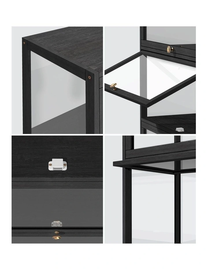 Oikiture Display Cabinet Storage 3-Tier Shelves Clear Bookcase Stand Rack Black image 6