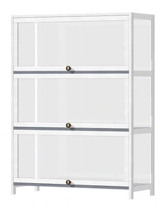 Oikiture Display Cabinet Storage 3-Tier Shelves Clear Bookcase Stand Rack White
