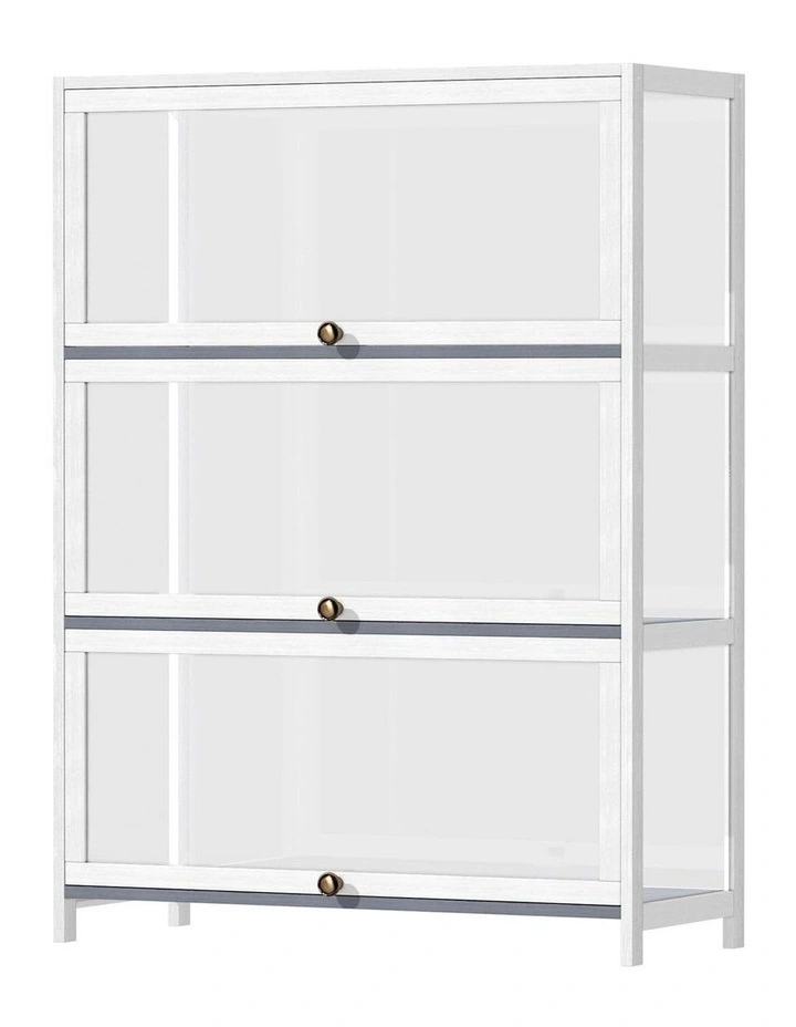 Oikiture Display Cabinet Storage 3-Tier Shelves Clear Bookcase Stand Rack White image 1