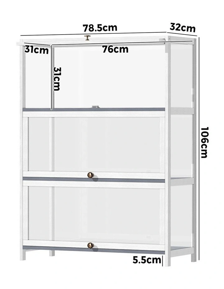 Oikiture Display Cabinet Storage 3-Tier Shelves Clear Bookcase Stand Rack White image 3