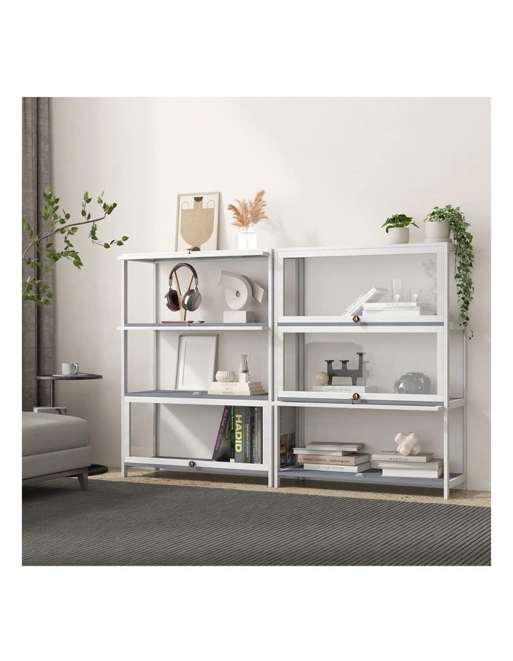 Oikiture Display Cabinet Storage 3-Tier Shelves Clear Bookcase Stand Rack White image 5