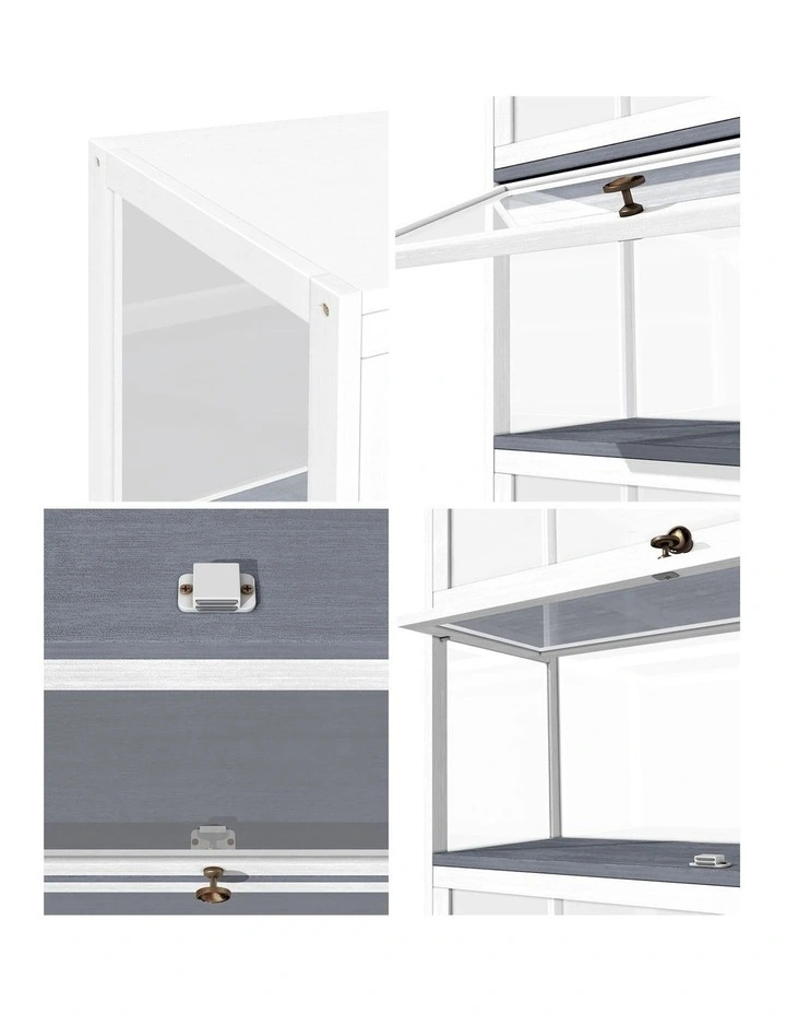 Oikiture Display Cabinet Storage 3-Tier Shelves Clear Bookcase Stand Rack White image 6