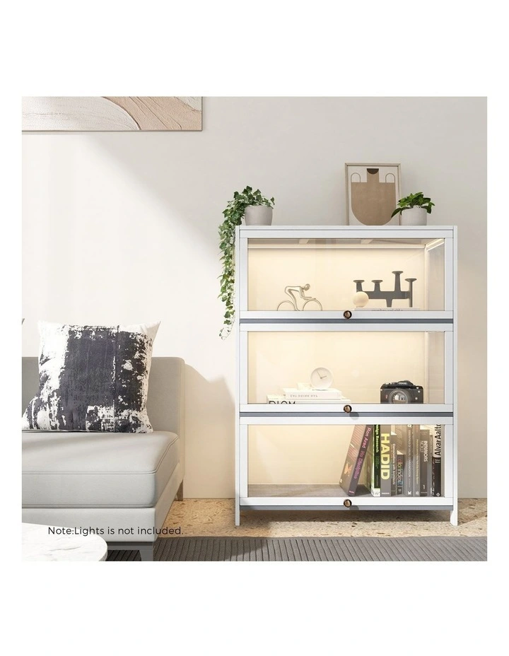 Oikiture Display Cabinet Storage 3-Tier Shelves Clear Bookcase Stand Rack White image 7
