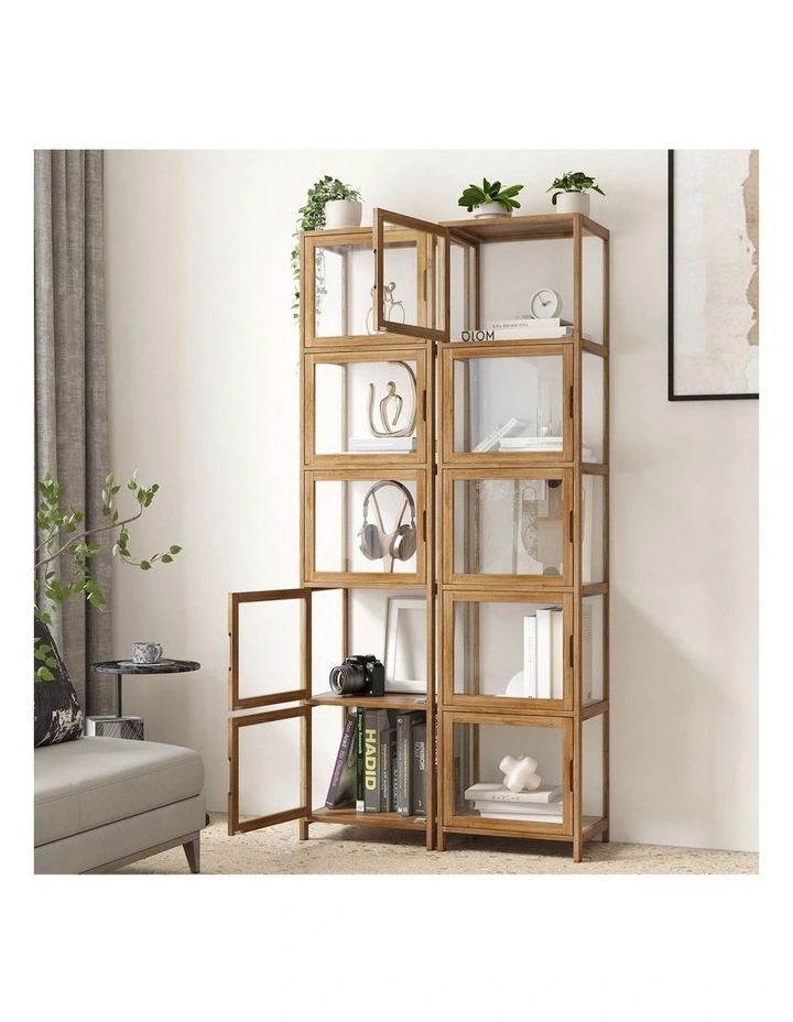 Oikiture Display Cabinet 5-Tier Slim Storage Shelves Clear Bookcase Rack Brown image 5