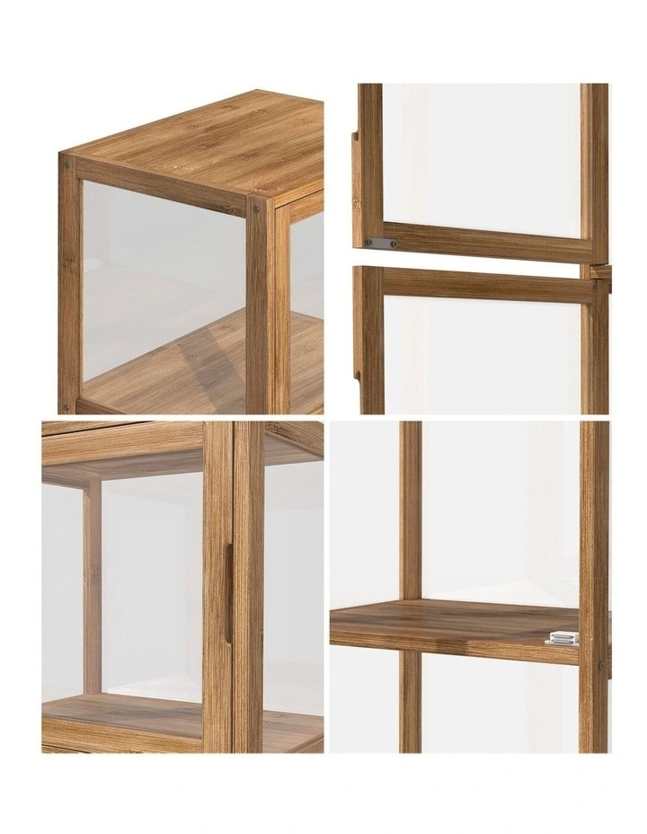 Oikiture Display Cabinet 5-Tier Slim Storage Shelves Clear Bookcase Rack Brown image 6