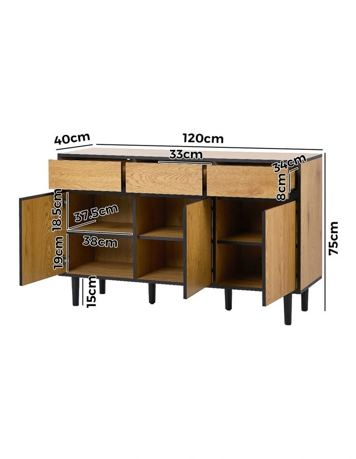 Oikiture Buffet Sideboard Storage Cabinet Cupboard 3 Drawers image 3
