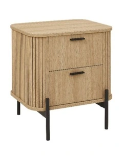 Fluted 2 Drawer Bedside Table - Foil-laminated Particleboard & MDF / oak