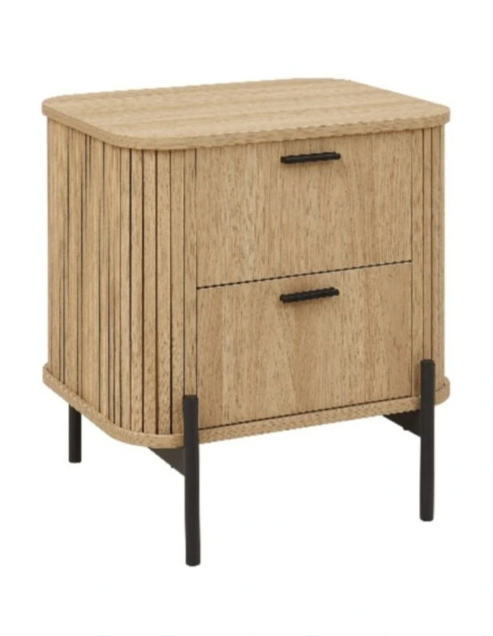 Fluted 2 Drawer Bedside Table - Foil-laminated Particleboard & MDF / oak image 1