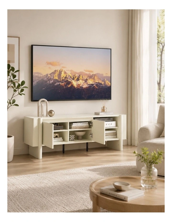 TV Entertainment Unit Storage TV Cabinet Open Shelves 150 CM - Foil-laminated Particleboard / white image 3