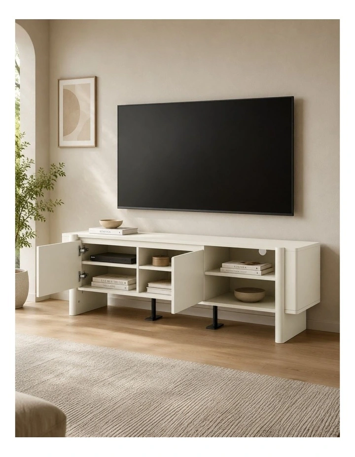 TV Entertainment Unit Storage TV Cabinet Open Shelves 150 CM - Foil-laminated Particleboard / white image 4