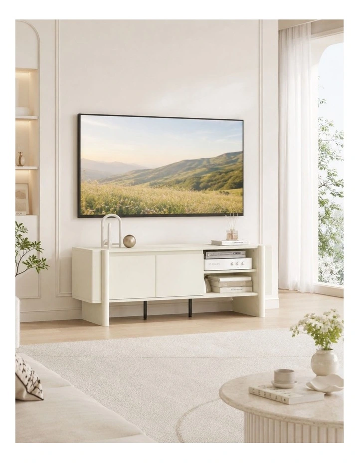 TV Entertainment Unit Storage TV Cabinet Open Shelves 150 CM - Foil-laminated Particleboard / white image 5