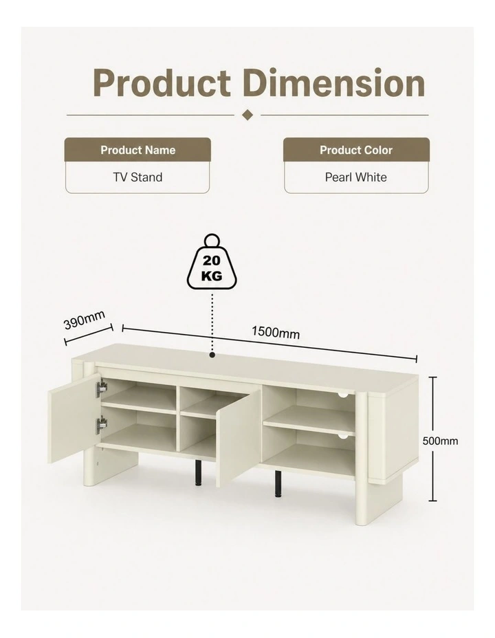 TV Entertainment Unit Storage TV Cabinet Open Shelves 150 CM - Foil-laminated Particleboard / white image 6