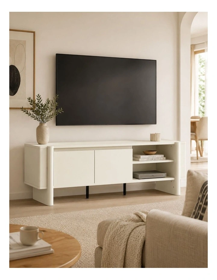 TV Entertainment Unit Storage TV Cabinet Open Shelves 150 CM - Foil-laminated Particleboard / white image 7
