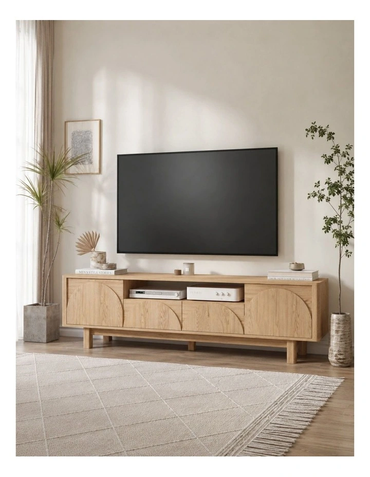 Arched TV Entertainment Unit TV Cabinet 180 CM - Foil-laminated Particleboard & MDF / oak image 3
