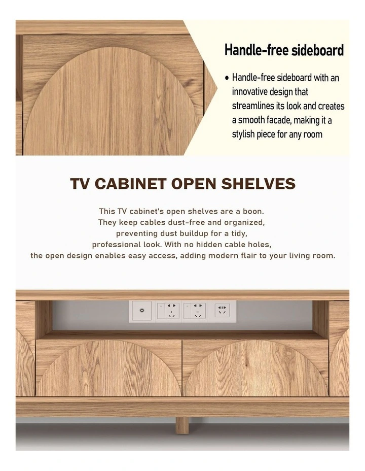 Arched TV Entertainment Unit TV Cabinet 180 CM - Foil-laminated Particleboard & MDF / oak image 4