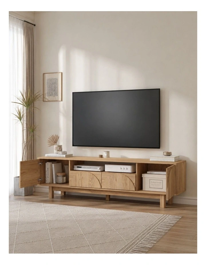 Arched TV Entertainment Unit TV Cabinet 180 CM - Foil-laminated Particleboard & MDF / oak image 5
