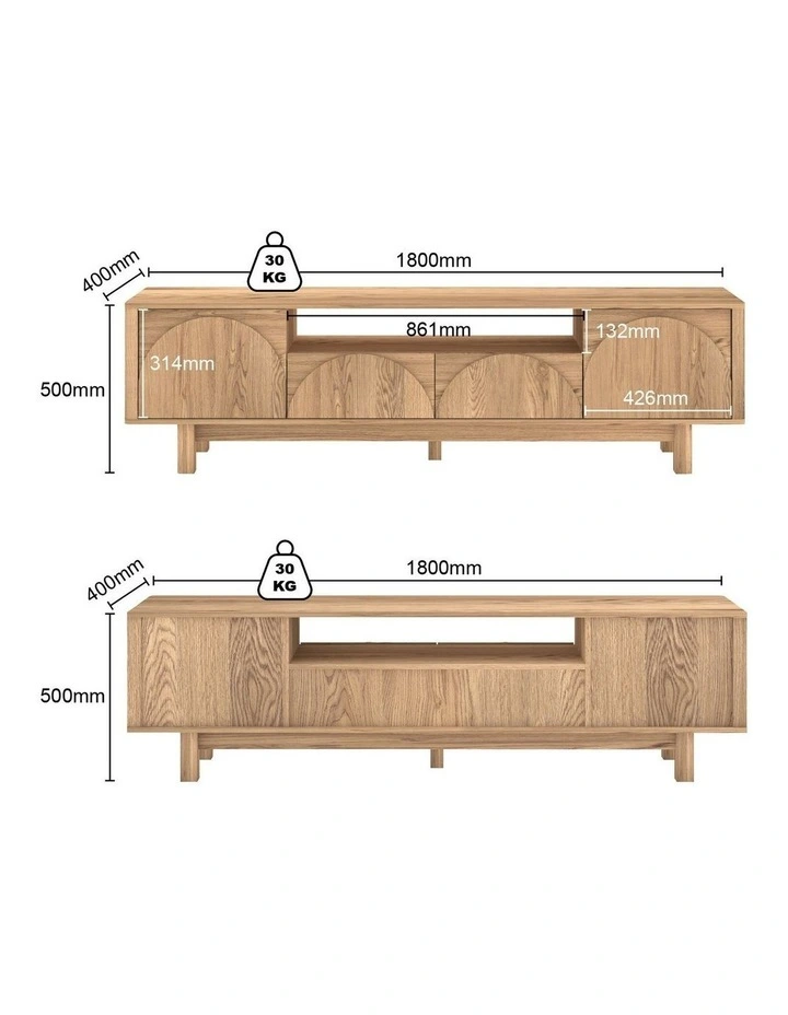 Arched TV Entertainment Unit TV Cabinet 180 CM - Foil-laminated Particleboard & MDF / oak image 6