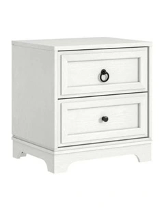 White 2 Drawer Bedside Table - Classic Hamptons Style - Foil-laminated Particleboard & MDF