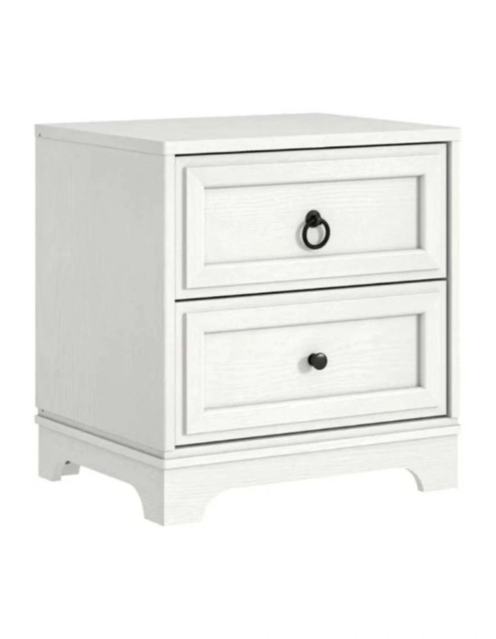 White 2 Drawer Bedside Table - Classic Hamptons Style - Foil-laminated Particleboard & MDF image 1