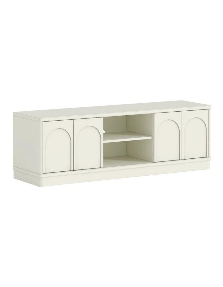 Pearl White TV Entertainment Unit Open Shelves TV Cabinet - Foil-laminated Particleboard & MDF image 1