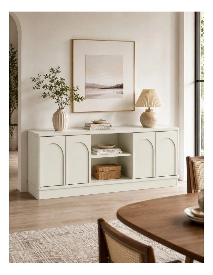 Pearl White TV Entertainment Unit Open Shelves TV Cabinet - Foil-laminated Particleboard & MDF image 4