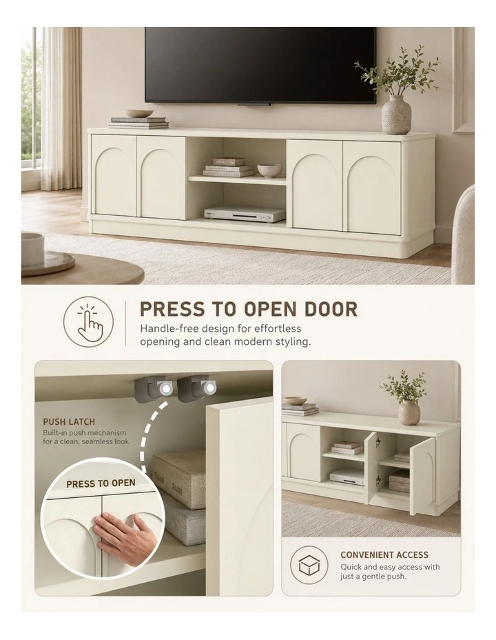 Pearl White TV Entertainment Unit Open Shelves TV Cabinet - Foil-laminated Particleboard & MDF image 5