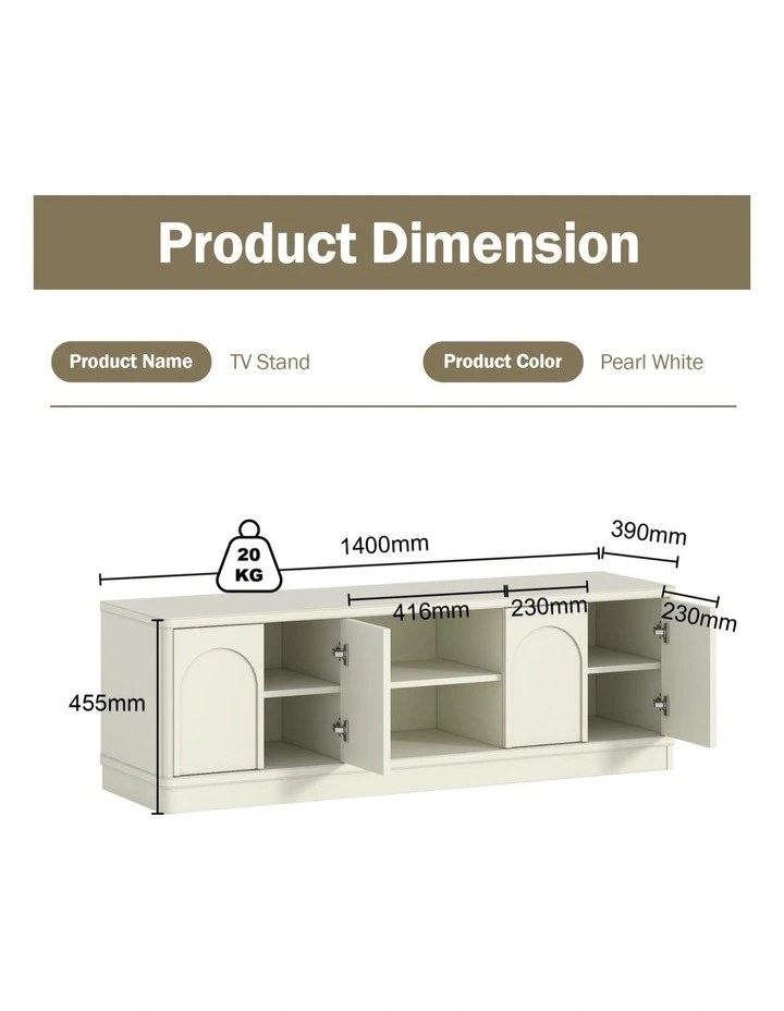 Pearl White TV Entertainment Unit Open Shelves TV Cabinet - Foil-laminated Particleboard & MDF image 7