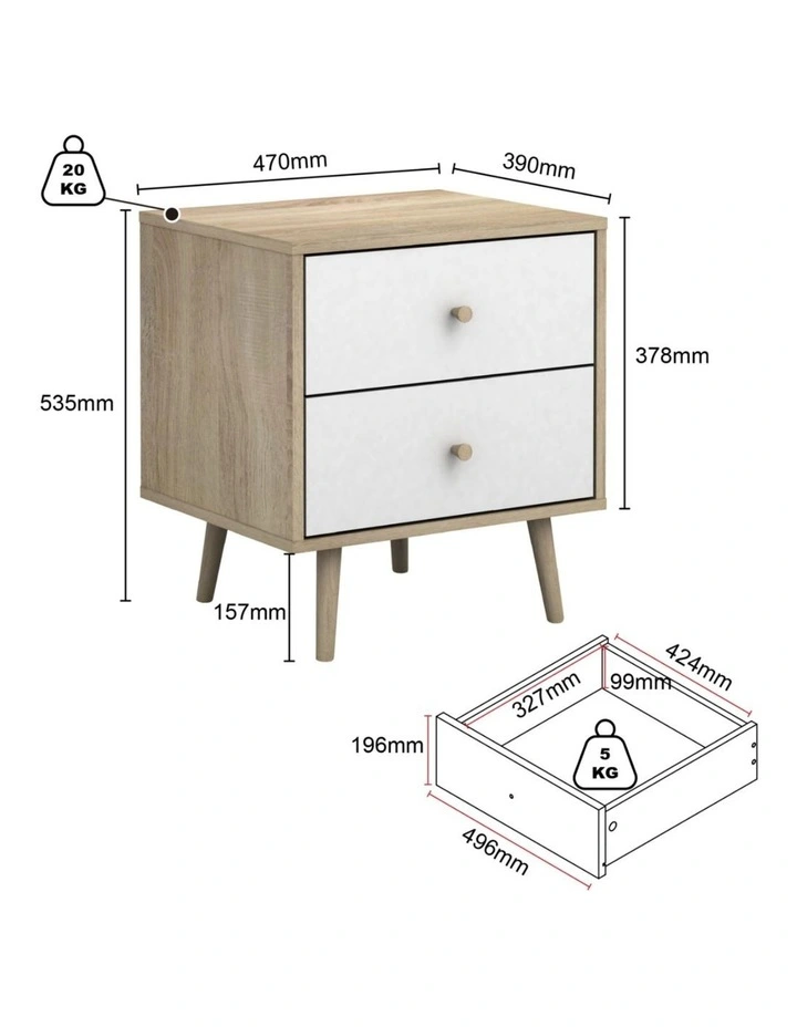 ADRIANA Nightstand with 2 Drawers Bedside Table Bedroom - Foil-laminated Particleboard & MDF / white image 3