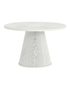 White Round Dining Table 1200mm | Fluted Base - Foil-laminated Particleboard & MDF