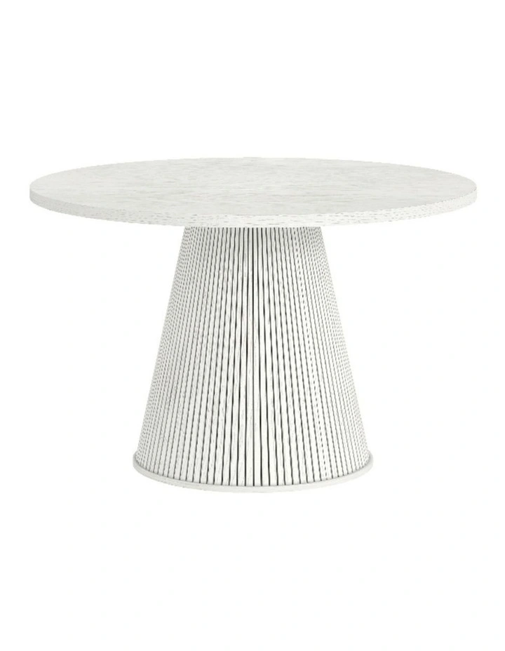 White Round Dining Table 1200mm | Fluted Base - Foil-laminated Particleboard & MDF image 1