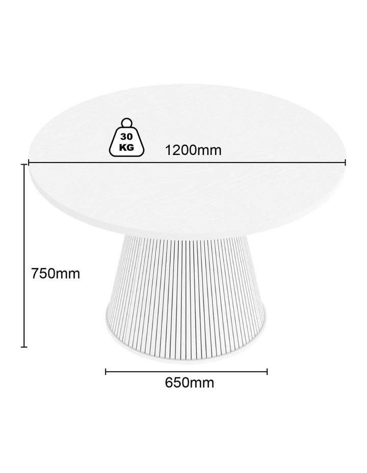 White Round Dining Table 1200mm | Fluted Base - Foil-laminated Particleboard & MDF image 5