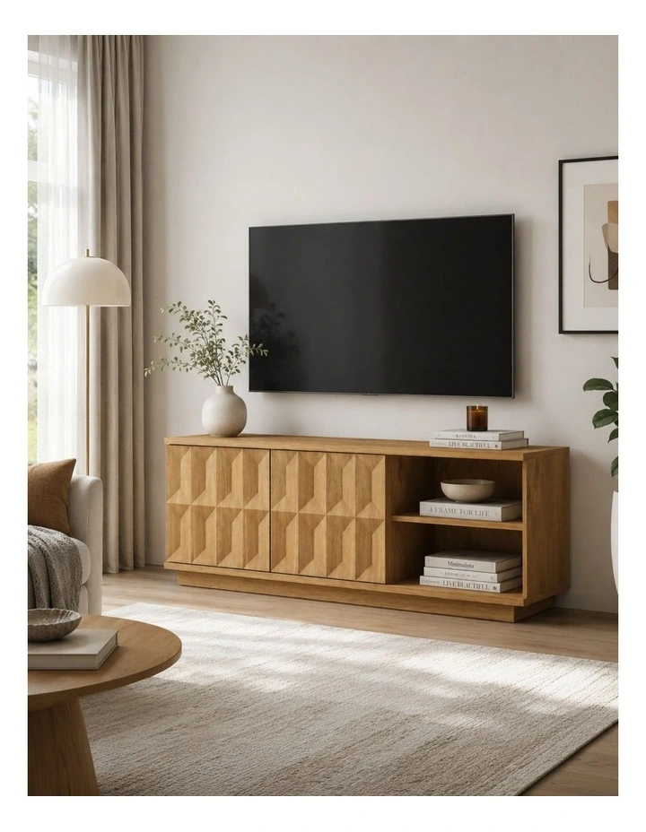 TV Entertainment Unit TV Cabinet with Open Shelves 150CM - Foil-laminated Particleboard & MDF / oak image 4