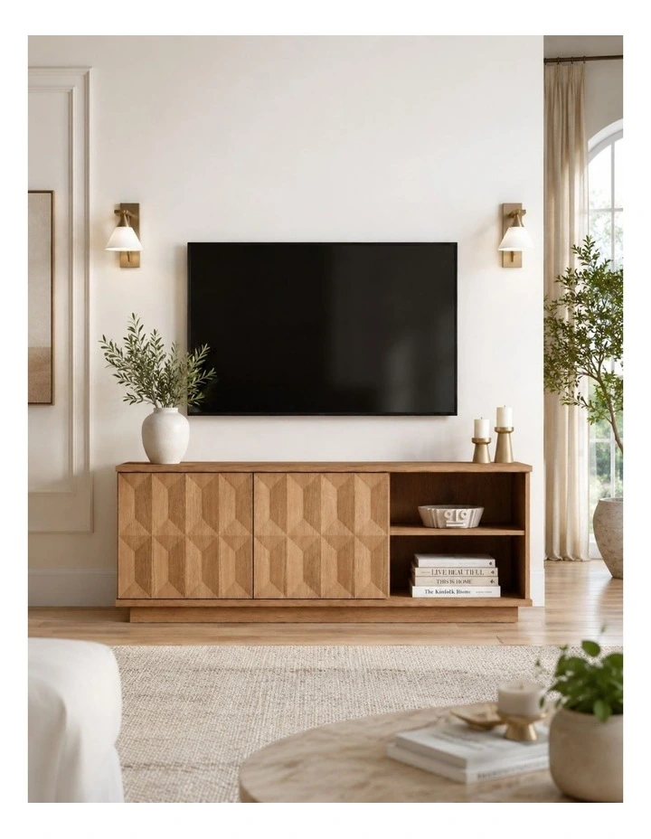 TV Entertainment Unit TV Cabinet with Open Shelves 150CM - Foil-laminated Particleboard & MDF / oak image 5