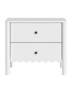 White 2 Drawer Bedside Table With Scalloped Cloud Edge - Foil-laminated Particleboard & MDF