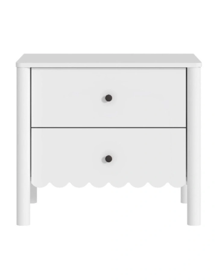 White 2 Drawer Bedside Table With Scalloped Cloud Edge - Foil-laminated Particleboard & MDF image 1