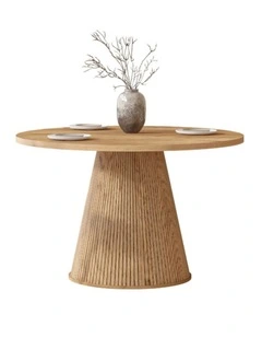 Round Dining Table for 4 | Fluted Dining Kitchen Table - Foil-laminated Particleboard & MDF / oak