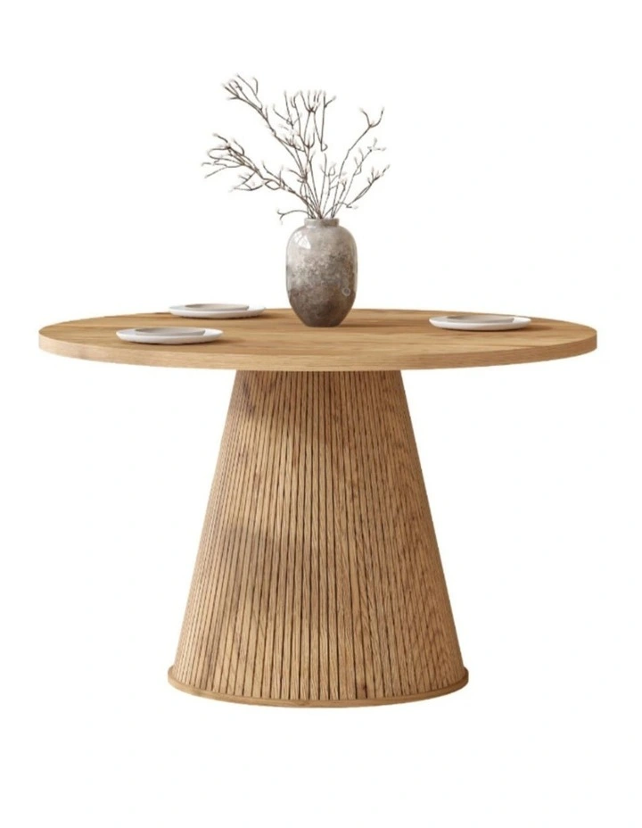 Round Dining Table for 4 | Fluted Dining Kitchen Table - Foil-laminated Particleboard & MDF / oak image 1