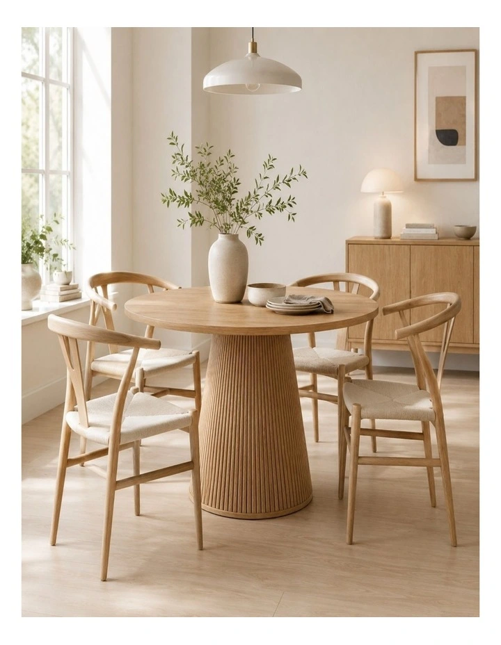 Round Dining Table for 4 | Fluted Dining Kitchen Table - Foil-laminated Particleboard & MDF / oak image 2