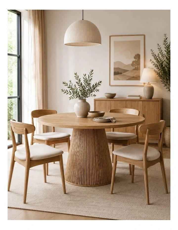 Round Dining Table for 4 | Fluted Dining Kitchen Table - Foil-laminated Particleboard & MDF / oak image 3