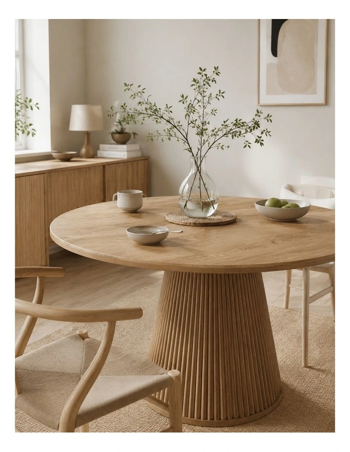 Round Dining Table for 4 | Fluted Dining Kitchen Table - Foil-laminated Particleboard & MDF / oak image 4