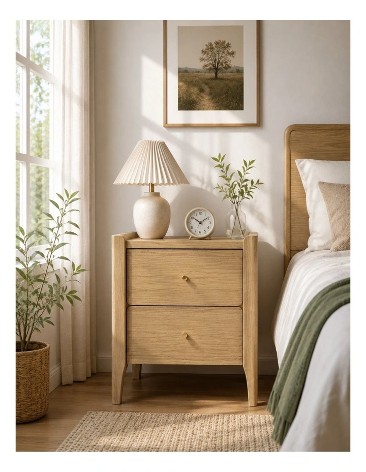 Light Oak Bedside Table With Gallery Top - Bedroom Storage - Foil-laminated Particleboard & MDF image 2