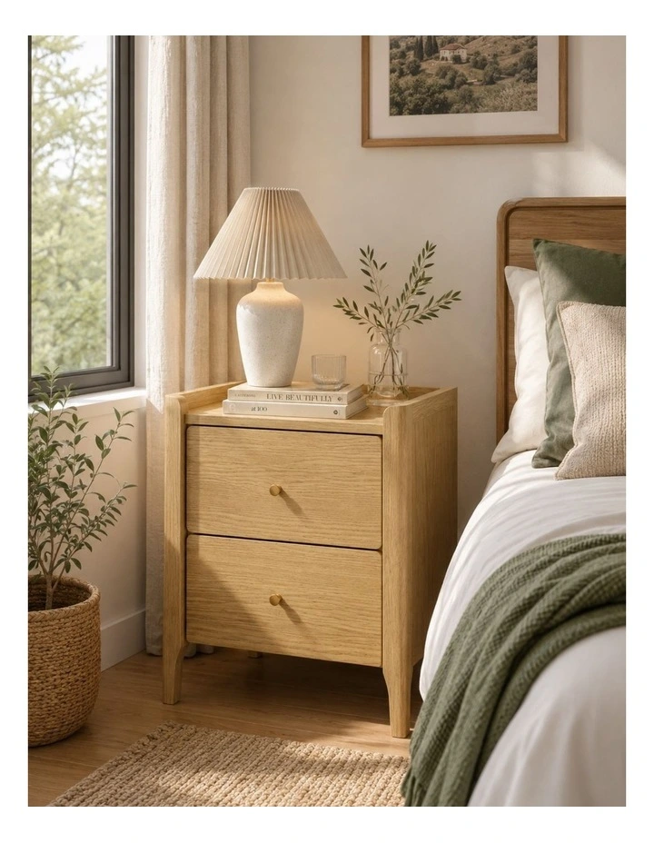 Light Oak Bedside Table With Gallery Top - Bedroom Storage - Foil-laminated Particleboard & MDF image 4