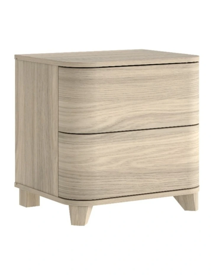 Arden Natural Oak 2 Drawer Curved Front Bedside Table - Foil-laminated Particleboard & MDF image 1