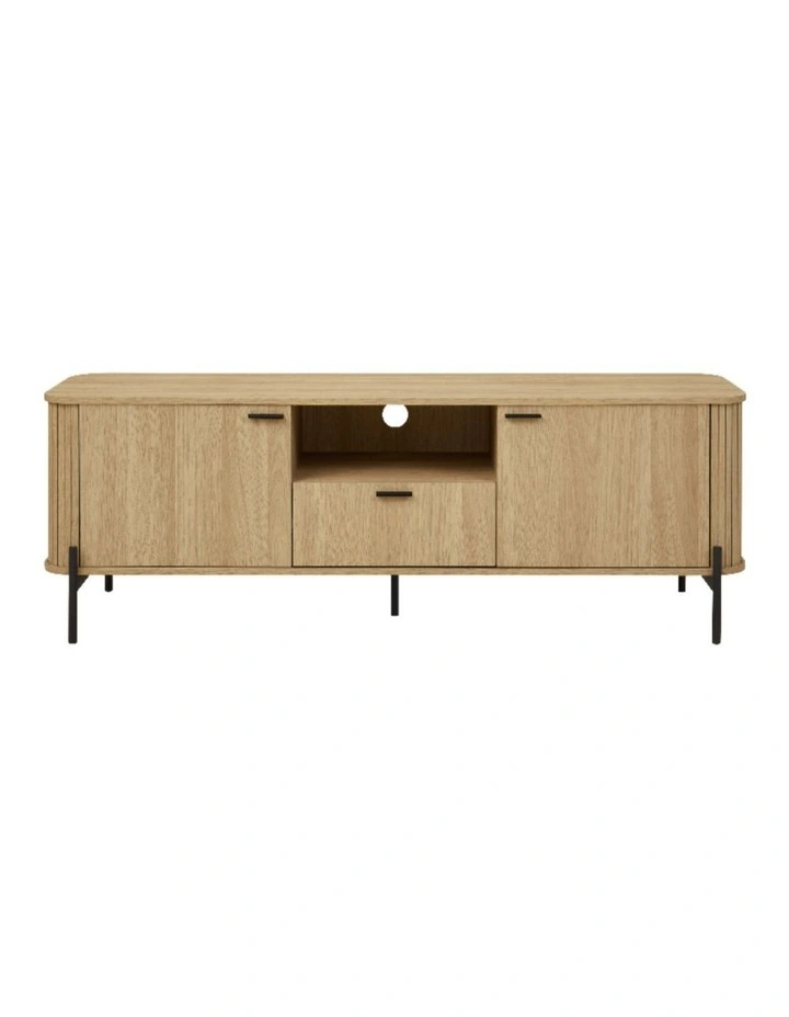 Fluted TV Entertainment Unit TV Cabinet Natural Oak 160CM - Foil-laminated Particleboard & MDF image 1